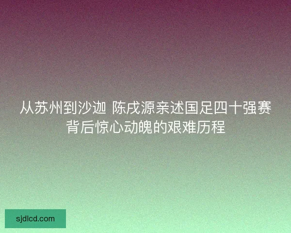 从苏州到沙迦 陈戌源亲述国足四十强赛背后惊心动魄的艰难历程 从苏州到沙迦 陈戌源亲述国足四十强赛背后惊心动魄的艰难历程
